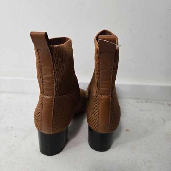 Everlane Women's Size 8 The Glove Sock Boots Toffee Brown Ribbed Knit Block Heel - Picture 5 of 11